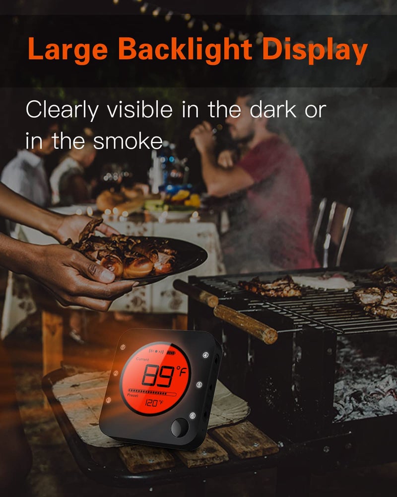 BFOUR Bluetooth Meat Thermometer Wireless Meat Thermometer, Wireless Digital Grill Thermometer with 6 Temperature Probes, Large LCD Display, Bluetooth Thermometer for Grill, Smoker, Oven and BBQ - Image 4